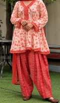 VIRAL PEACH & RUST FARSHI SET