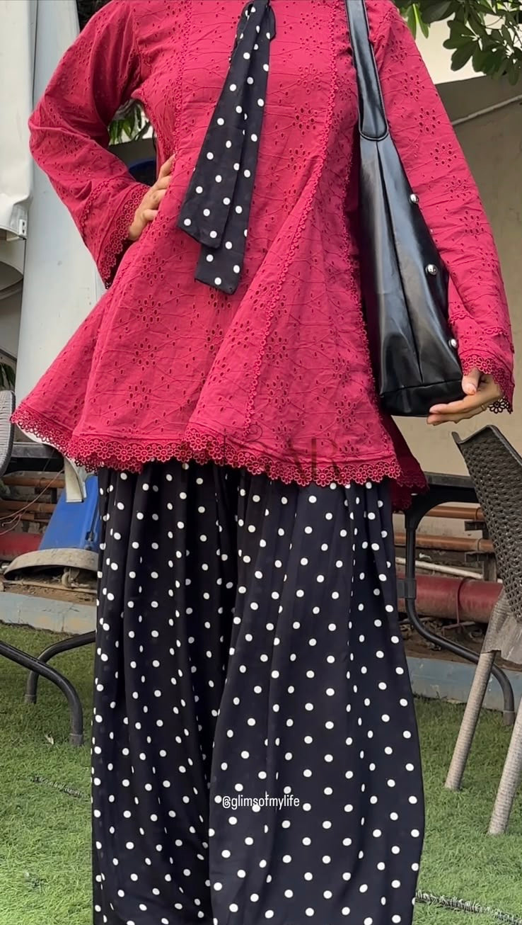VIRAL MAROON WITH BOW POLKA DOTS CORD SET