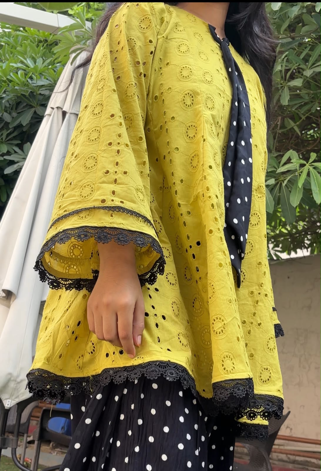 LEMON WITH BOW POLKA DOTS CORD SET