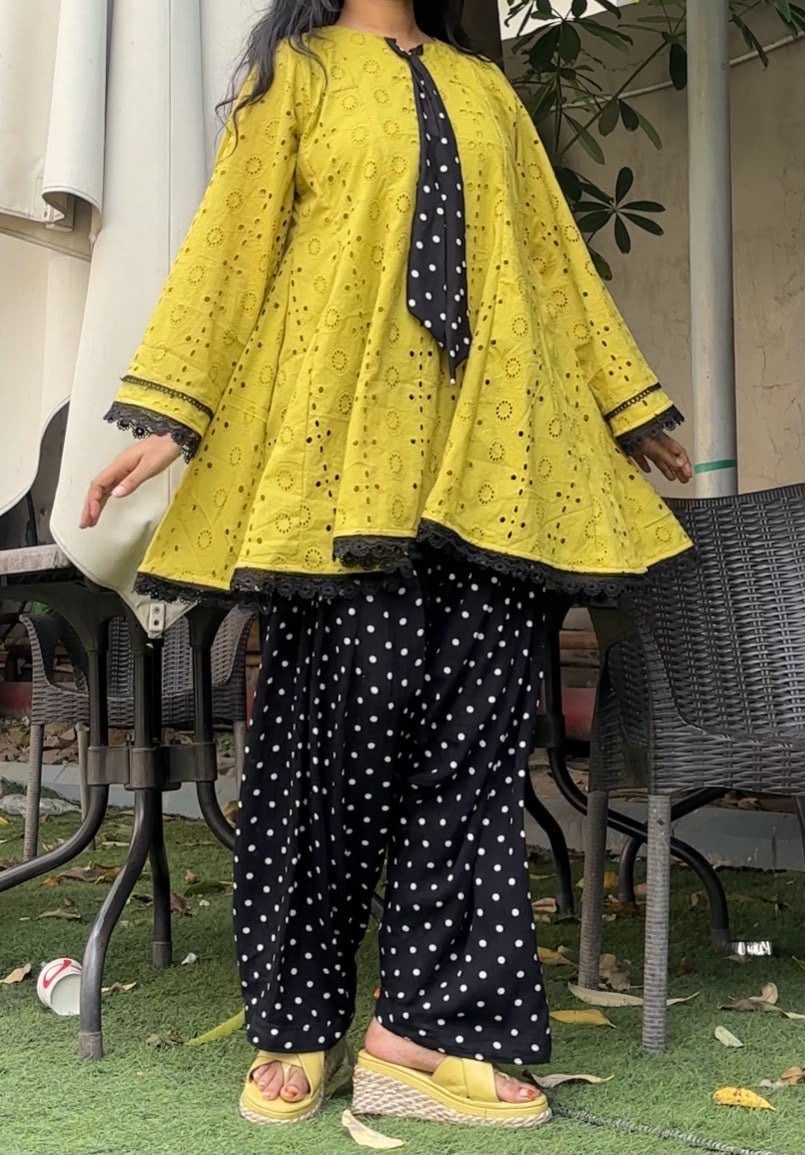 LEMON WITH BOW POLKA DOTS CORD SET