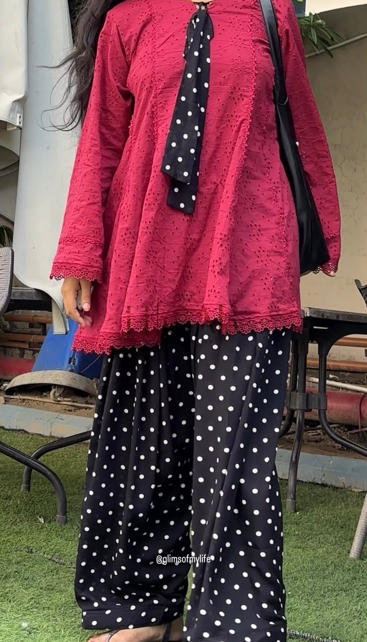 VIRAL MAROON WITH BOW POLKA DOTS CORD SET