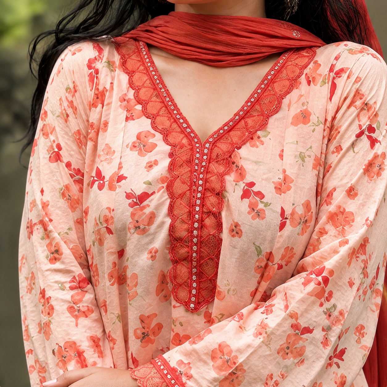 VIRAL PEACH & RUST FARSHI SET