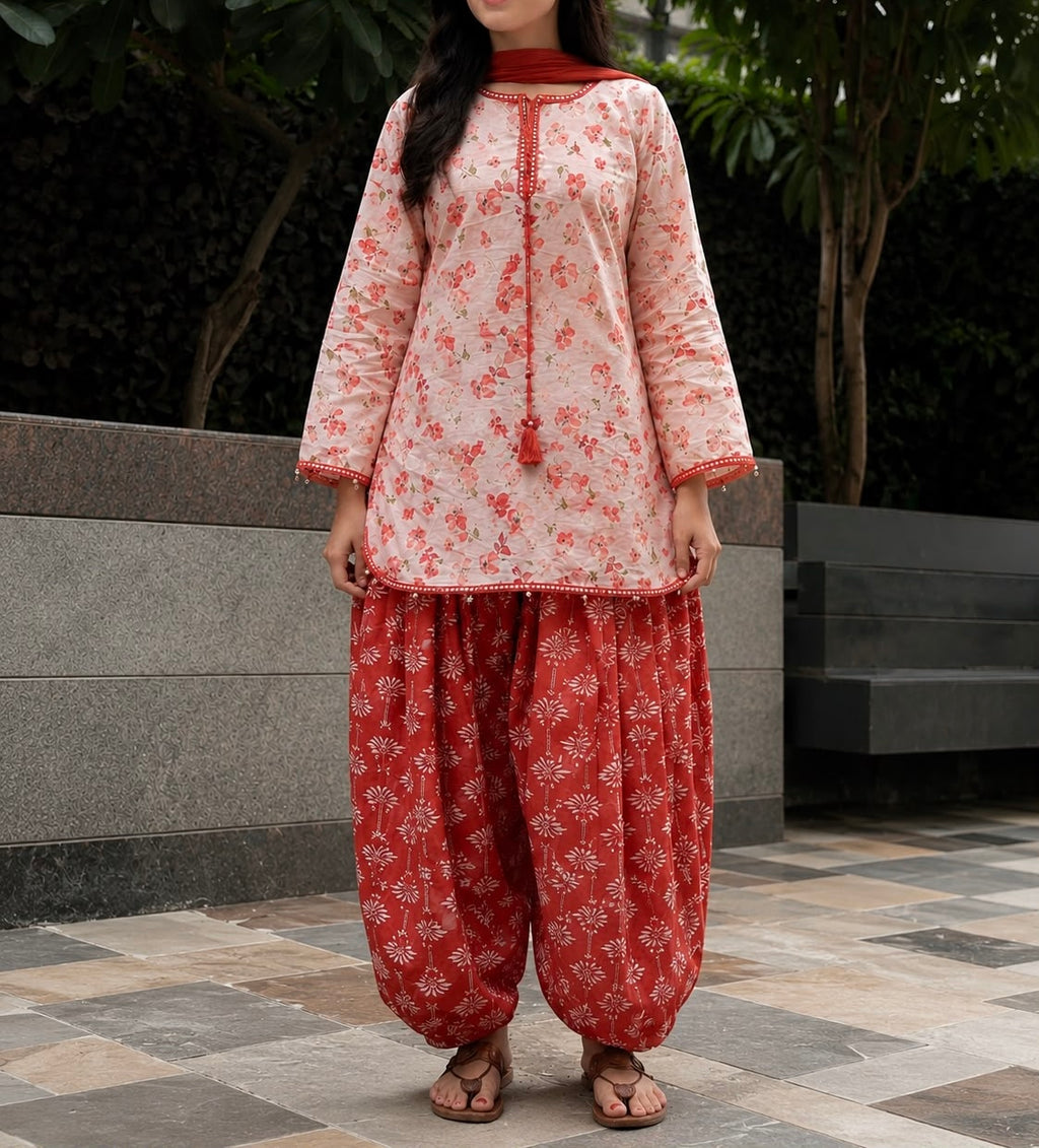 PEACH SHORT KURTI SALWAR SET