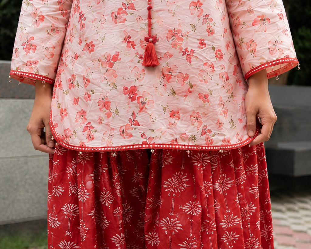 PEACH SHORT KURTI SALWAR SET