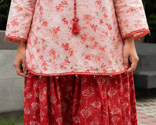 PEACH SHORT KURTI SALWAR SET